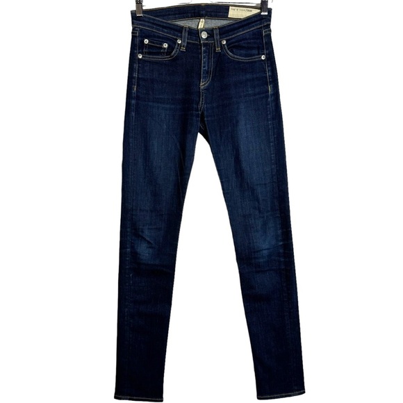 Rag and Bone High Rise Skinny Leg Jeans Dark Blue Wash Stretch Denim 25 - Picture 1 of 16